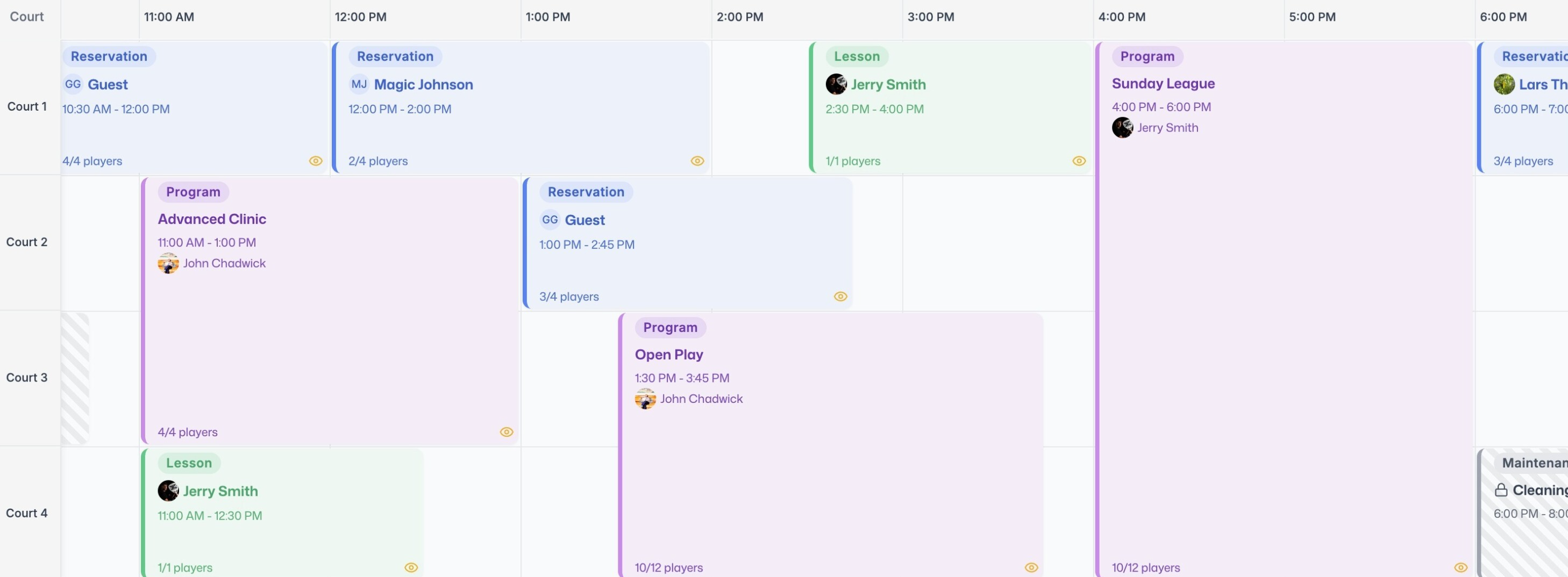 Pavilion court management schedule